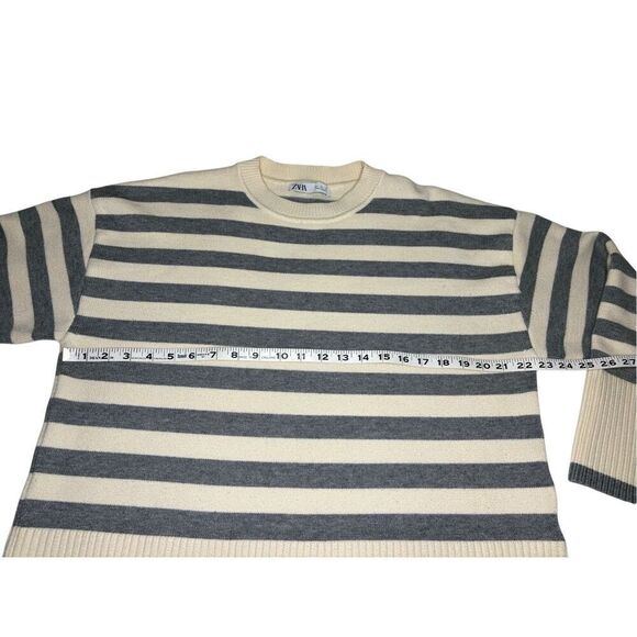 Zara boxy cut cream and gray striped crewneck sweater - L - Picture 6 of 9